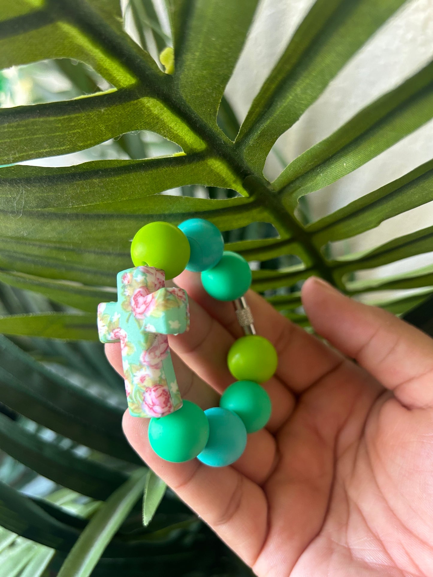 Floral Cross Tumbler Cup Charm