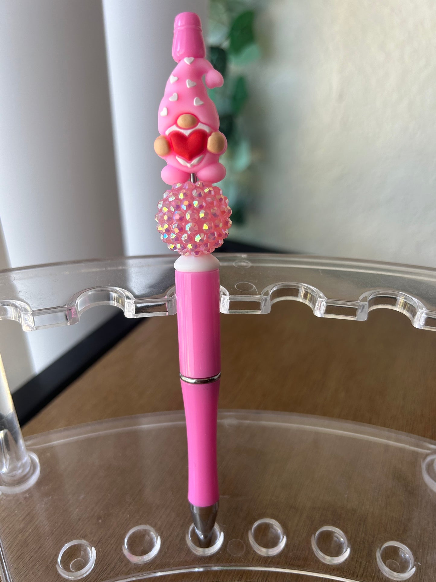 Pink Heart Gnome Valentine's Beaded Pen