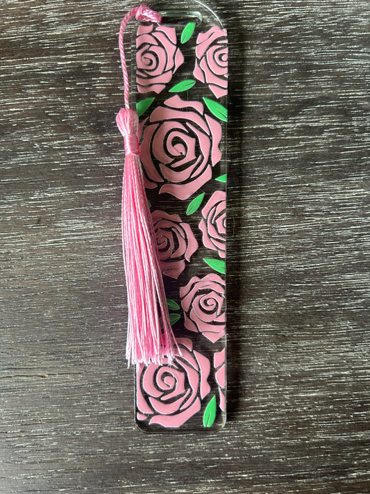 Pink Roses Acrylic Bookmarks