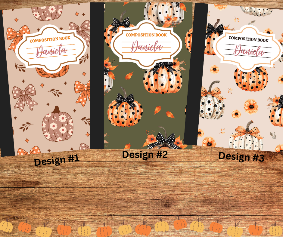 Customized Composition Notebooks (Coquette Pumpkin Prints)