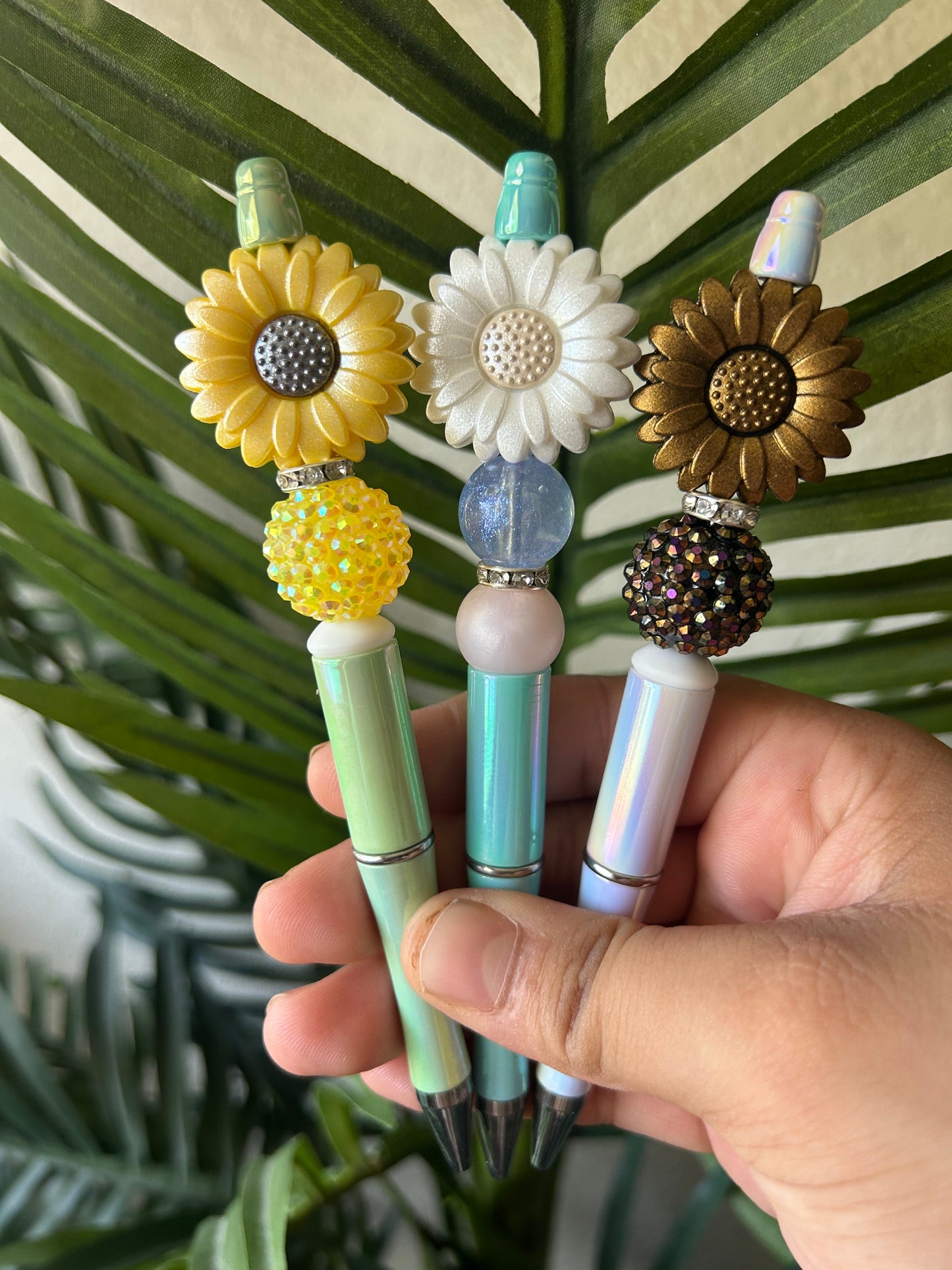 Opal Daisy Flower Beaded Pens