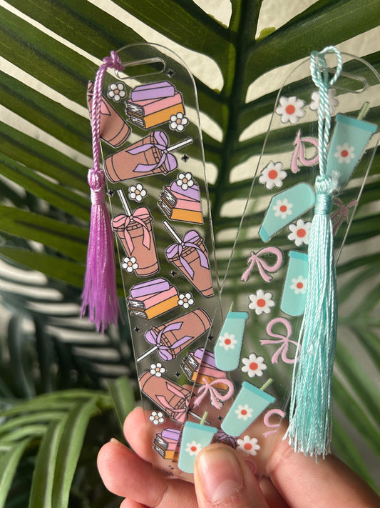 Books & Iced Coffee Themed Acrylic Bookmarks