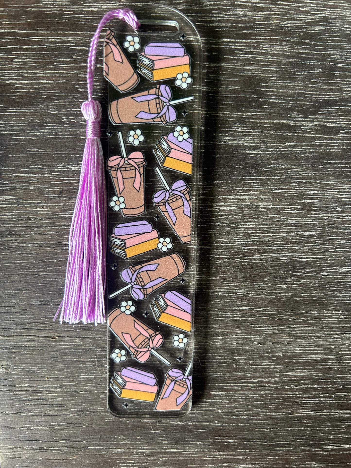 Books & Iced Coffee Themed Acrylic Bookmarks