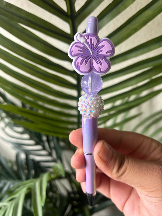 Purple Hibiscus Beaded Pen