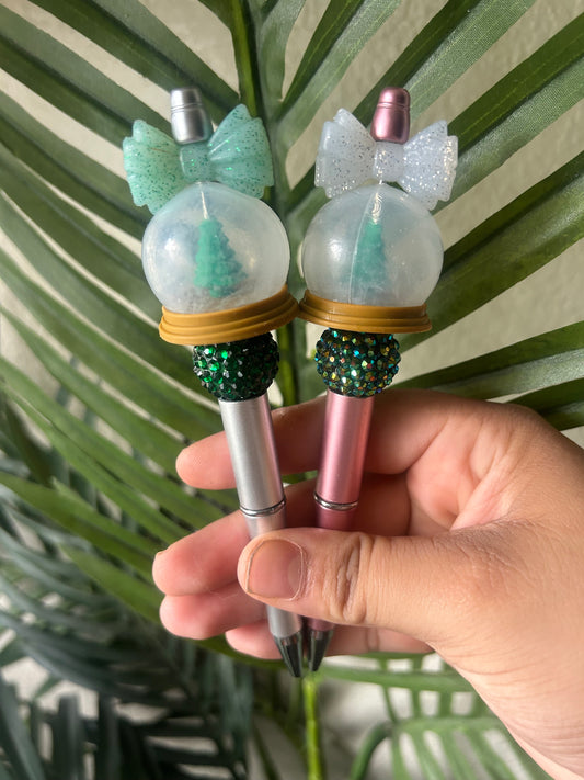 Christmas Tree Snowglobe Beaded Pens