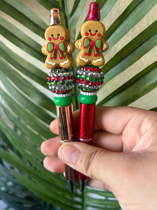 Gingerbread Cookie With Christmas Bow Beaded Pens