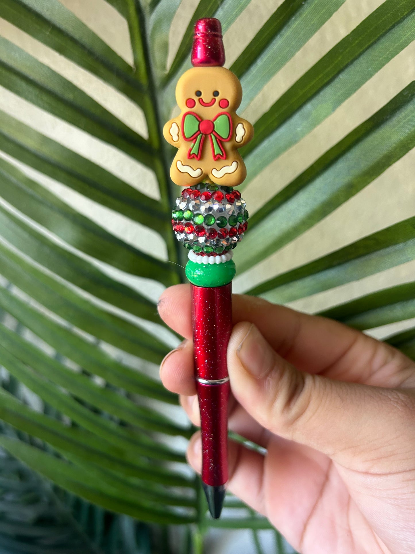 Gingerbread Cookie With Christmas Bow Beaded Pens