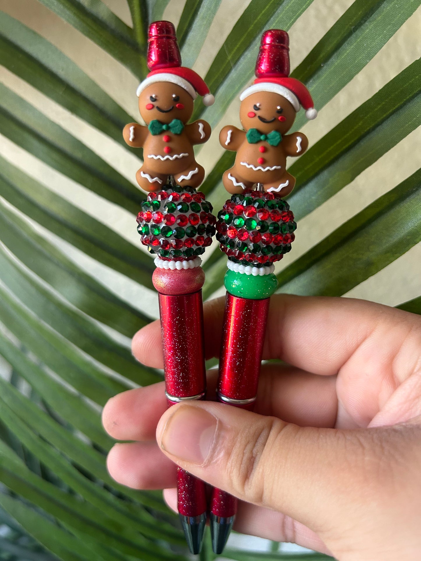 Gingerbread Cookie With Santa Hat Beaded Pens