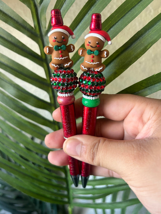 Gingerbread Cookie With Santa Hat Beaded Pens