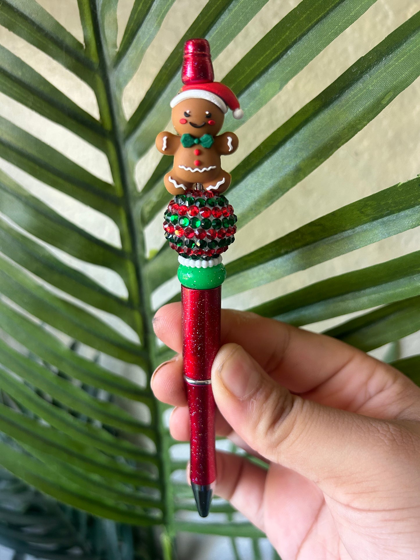 Gingerbread Cookie With Santa Hat Beaded Pens