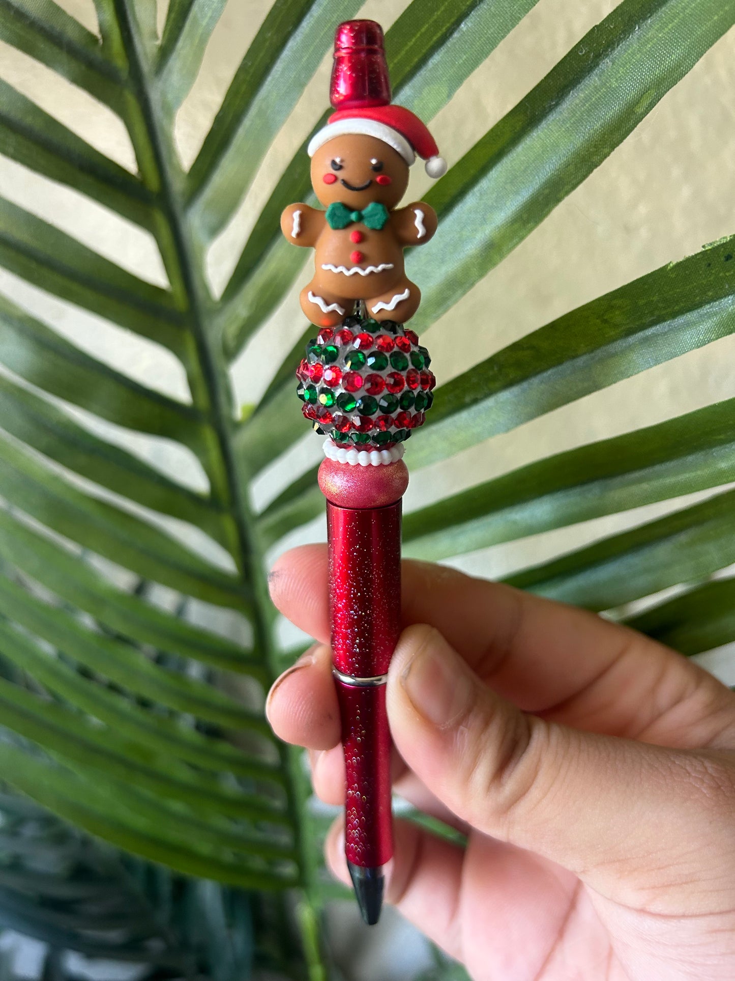 Gingerbread Cookie With Santa Hat Beaded Pens