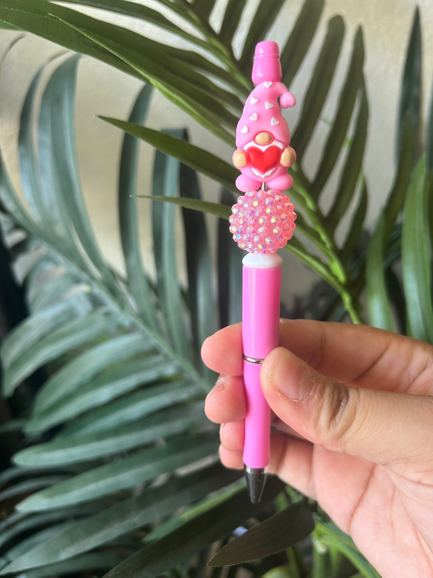 Pink Heart Gnome Valentine's Beaded Pen